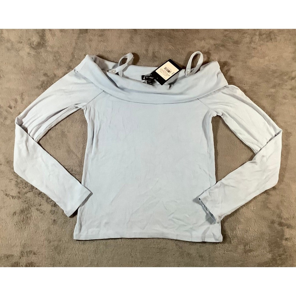 Art Class Girls XXL 16/18 Ribbed Off Shoulder Long Sleeve Top Clean Blue NWT
